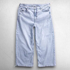 American Eagle Super High Rise Baggy Wide Leg Jeans Stretch Women 14S Lt Blue